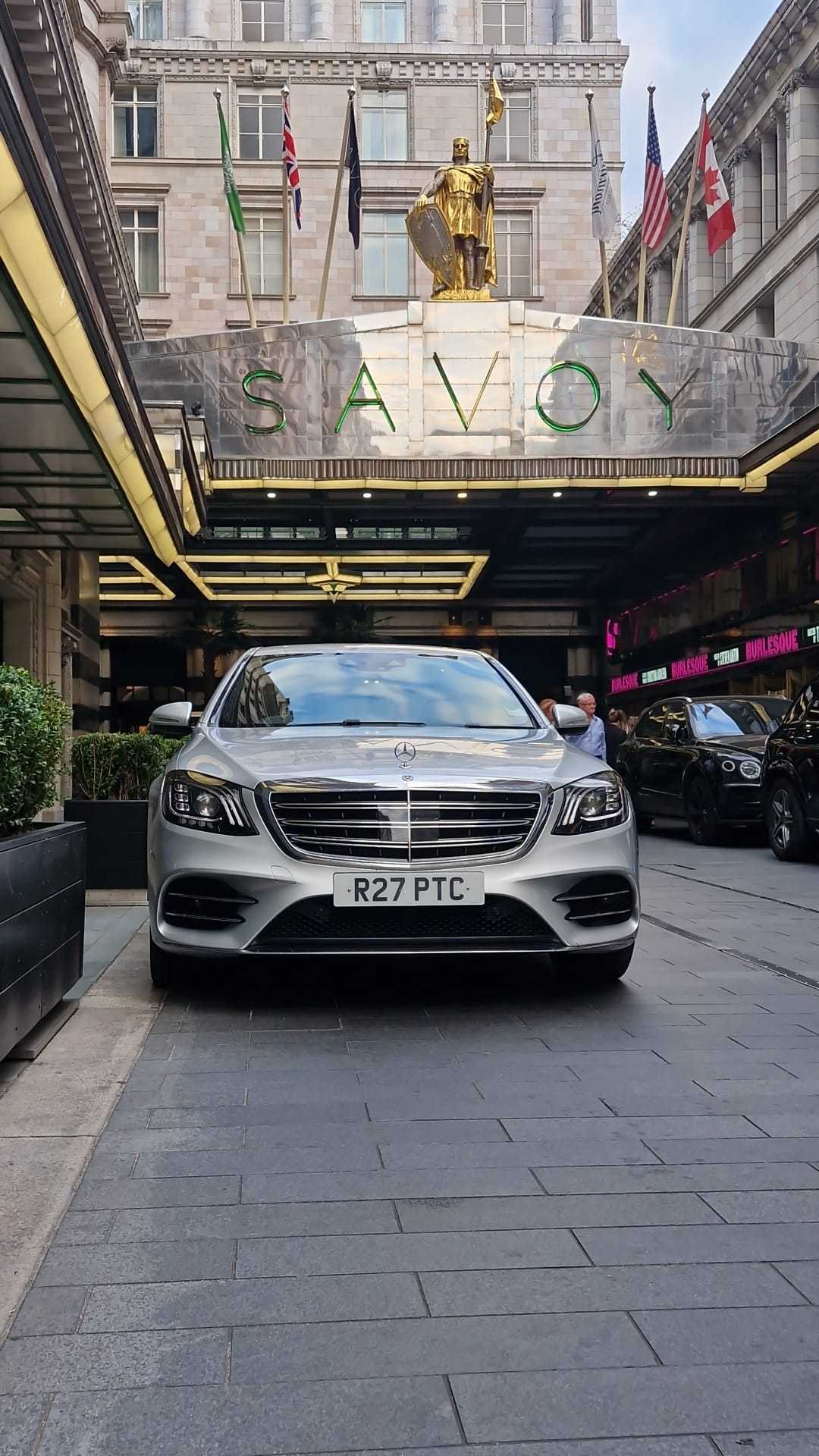 An image showing one of our Mercedes fleet outside the Savoy in London, UK